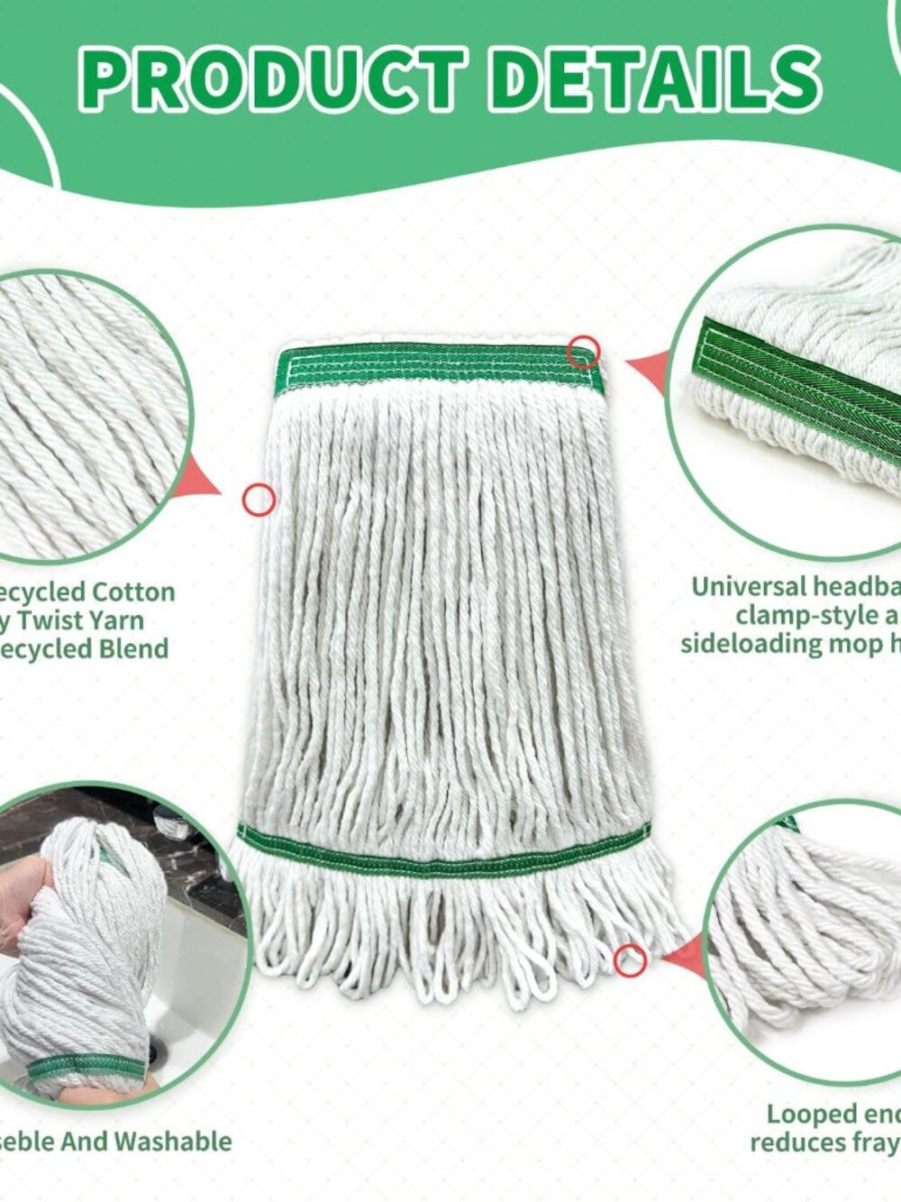 6 Pack Commercial Heavy Duty Mop Heads Heavy Cotton Looped End String Mop Head